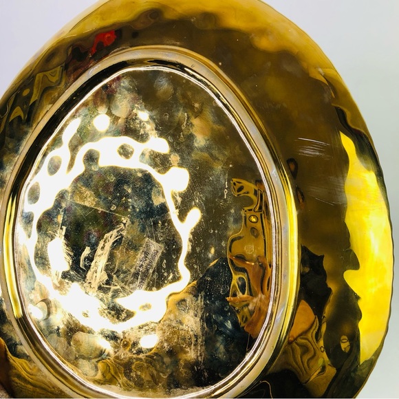 Gold Porcelain Decorative Plate Egg Shape Bubble Trim Edge Centerpiece Home PRC - Picture 6 of 10